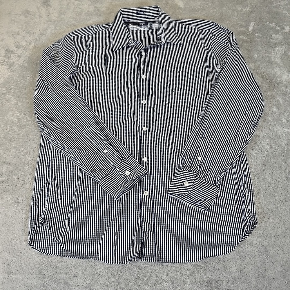 J.Crew Shirt Mens XL 17-17.5 Navy Gingham Plaid Thompson Shirtings 80's 2-Ply